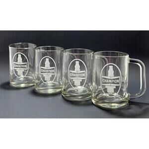Vintage Champion Spark Plug Logo Mug‎ Clear Etched Glass Automotive Oil & Gas